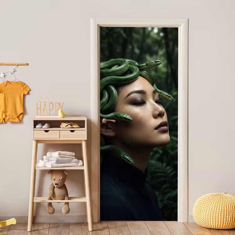 Deursticker - Vrouw - Slang - Natuur - Mystiek - Groen — 6