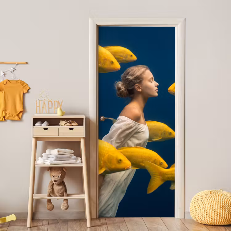 Deursticker - Vrouw - Vis - Water - Natuur - Geel — 6