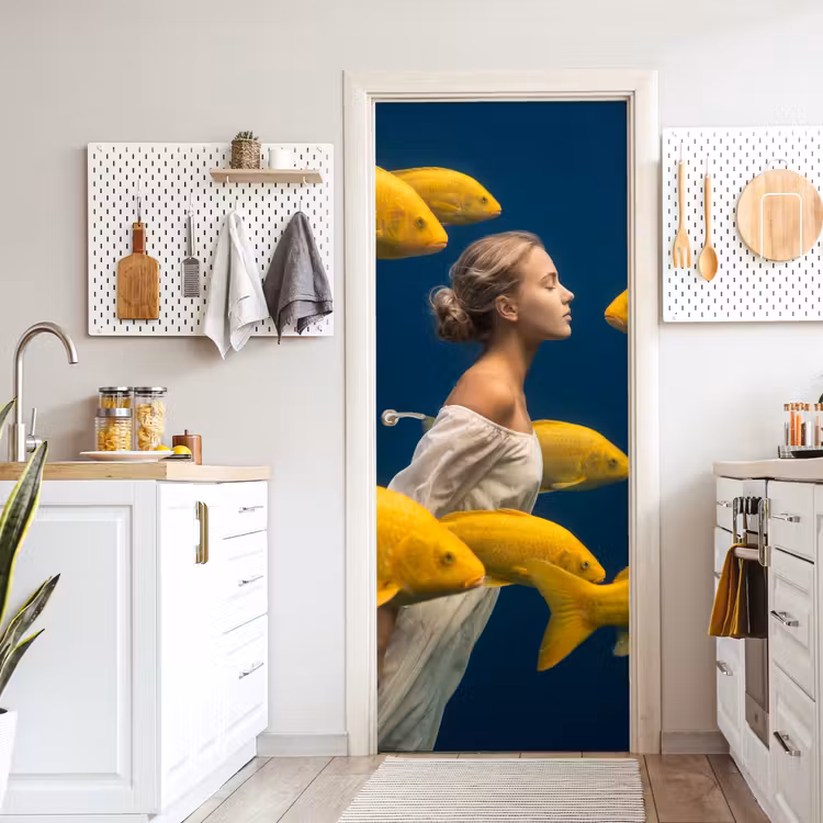 Deursticker - Vrouw - Vis - Water - Natuur - Geel — 7