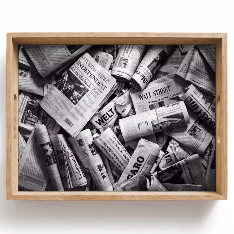 Dienblad - Krant - Stapel - Nieuws - Zwart-wit — 1