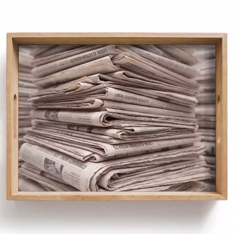 Dienblad - Kranten - Stapel - Nieuws - Vintage - Beige — 1