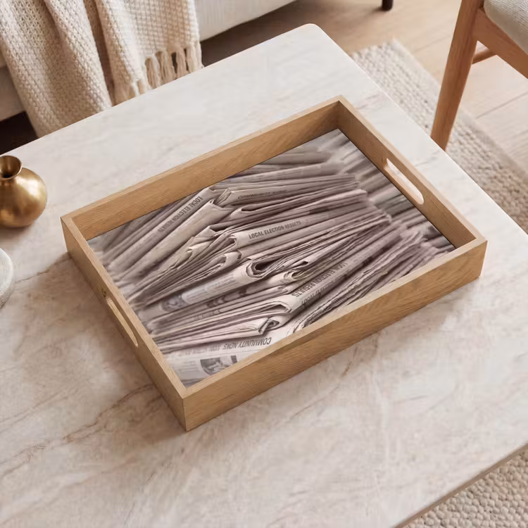 Dienblad - Kranten - Stapel - Nieuws - Vintage - Beige — 2