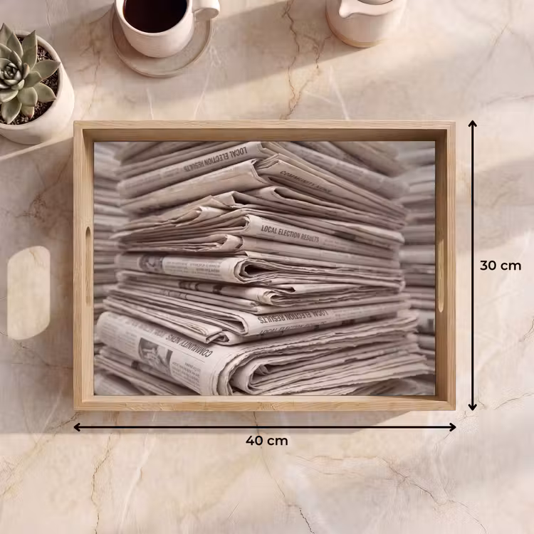 Dienblad - Kranten - Stapel - Nieuws - Vintage - Beige — 9