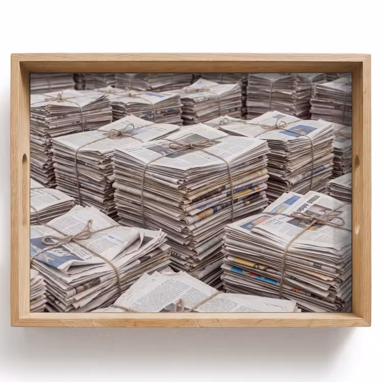 Dienblad - Kranten - Stapels - Touw - Informatie - Vintage — 1