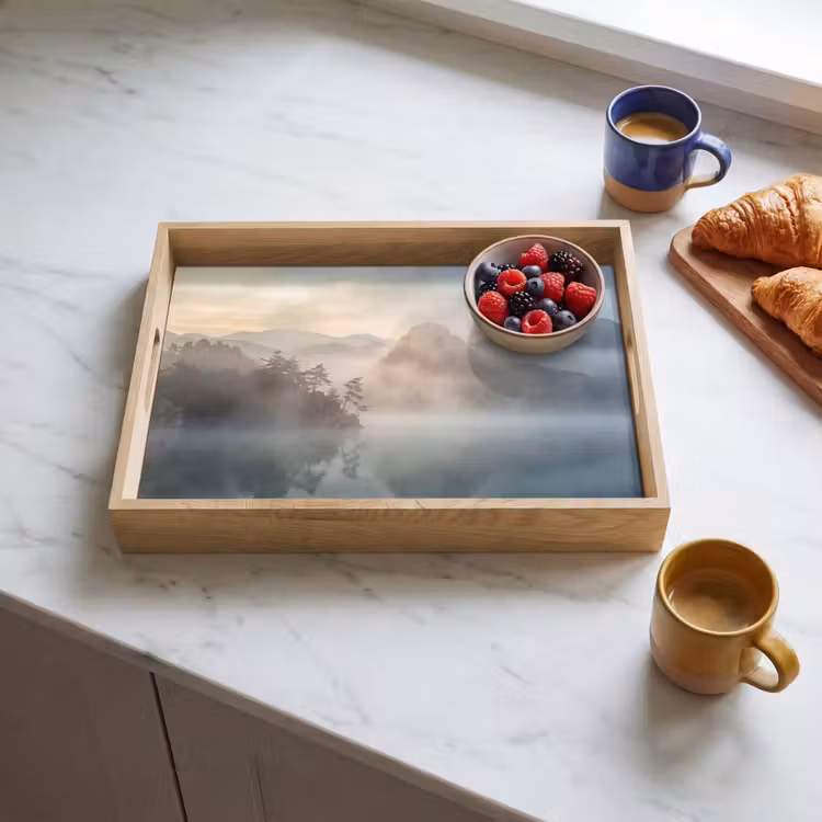 Dienblad - Landschap - Bergen - Mist - Water - Natuur — 4