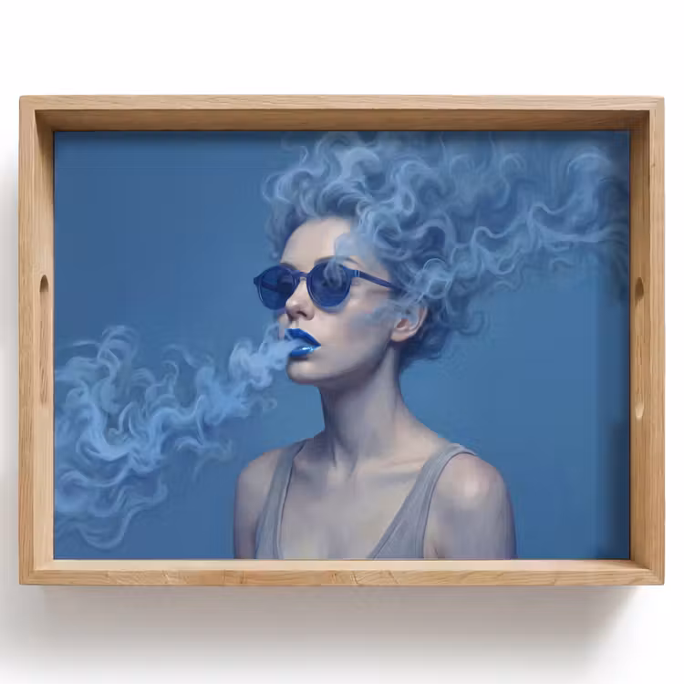 Dienblad - Portret - Zonnebril - Rook - Abstract - Blauw — 1
