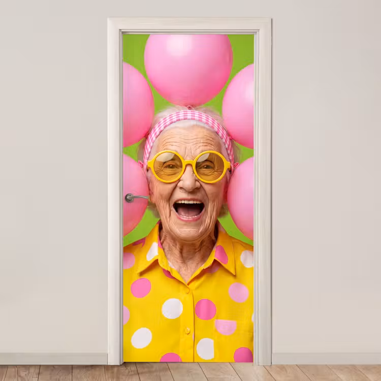 Deursticker - Mens - Ballonnen - Feest - Kleurrijk - Roze — 1