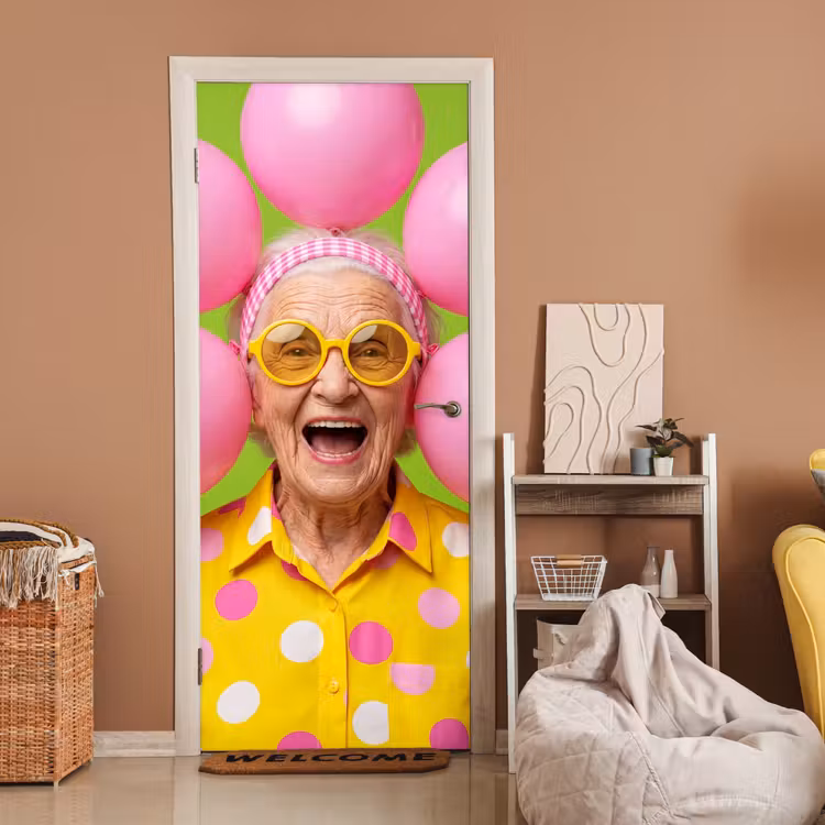 Deursticker - Mens - Ballonnen - Feest - Kleurrijk - Roze — 2