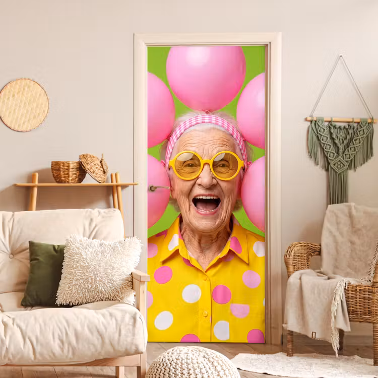 Deursticker - Mens - Ballonnen - Feest - Kleurrijk - Roze — 4