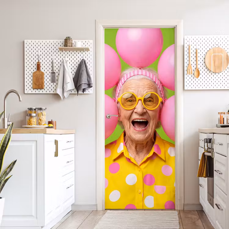 Deursticker - Mens - Ballonnen - Feest - Kleurrijk - Roze — 7