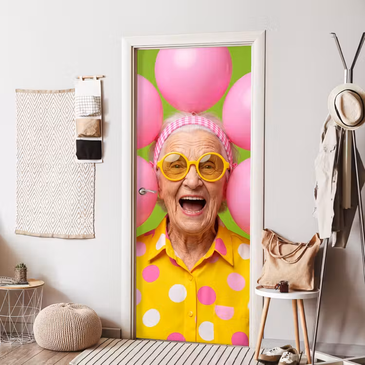 Deursticker - Mens - Ballonnen - Feest - Kleurrijk - Roze — 8
