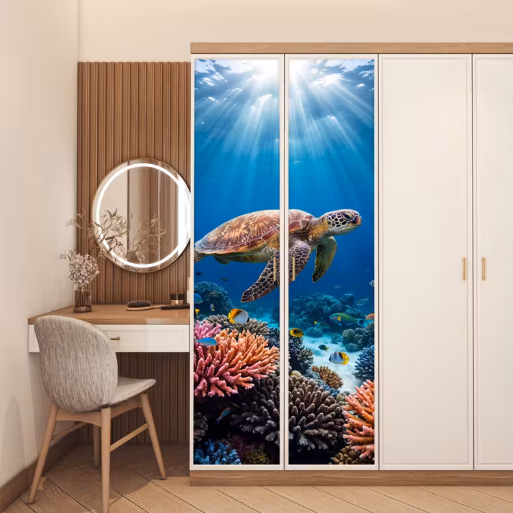 Deursticker - Schildpad - Koraalrif - Oceaan - Dieren - Blauw — 5