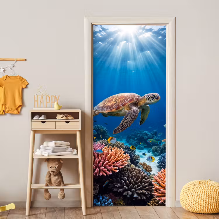 Deursticker - Schildpad - Koraalrif - Oceaan - Dieren - Blauw — 6