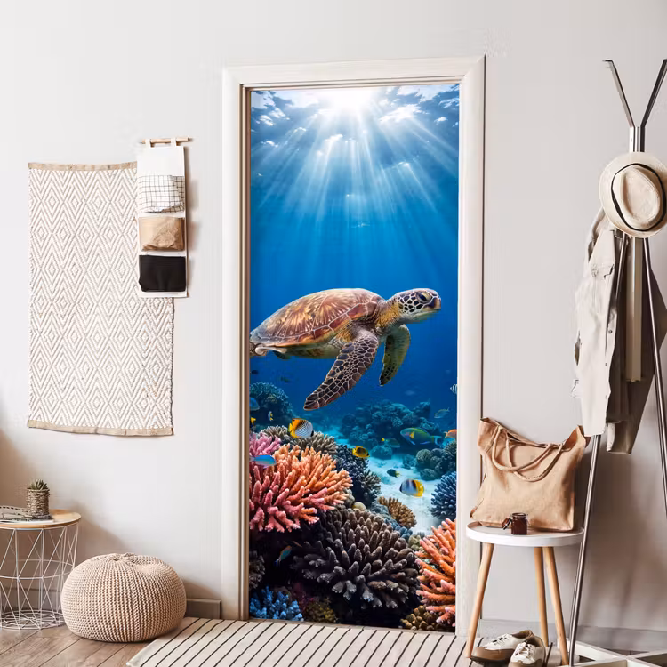 Deursticker - Schildpad - Koraalrif - Oceaan - Dieren - Blauw — 8