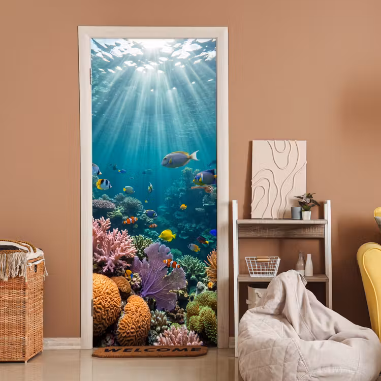 Deursticker - Vis - Koraal - Oceaan - Natuur - Kleurrijk — 2