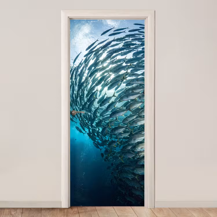 Deursticker - Vis - School - Oceaan - Natuur - Blauw — 1