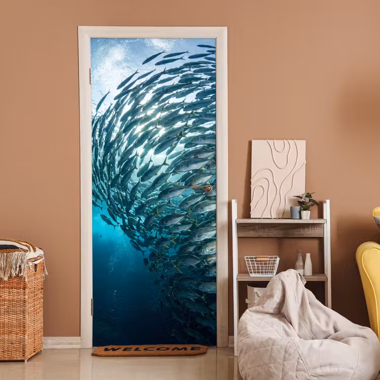 Deursticker - Vis - School - Oceaan - Natuur - Blauw — 2