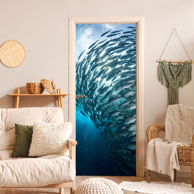 Deursticker - Vis - School - Oceaan - Natuur - Blauw — 4