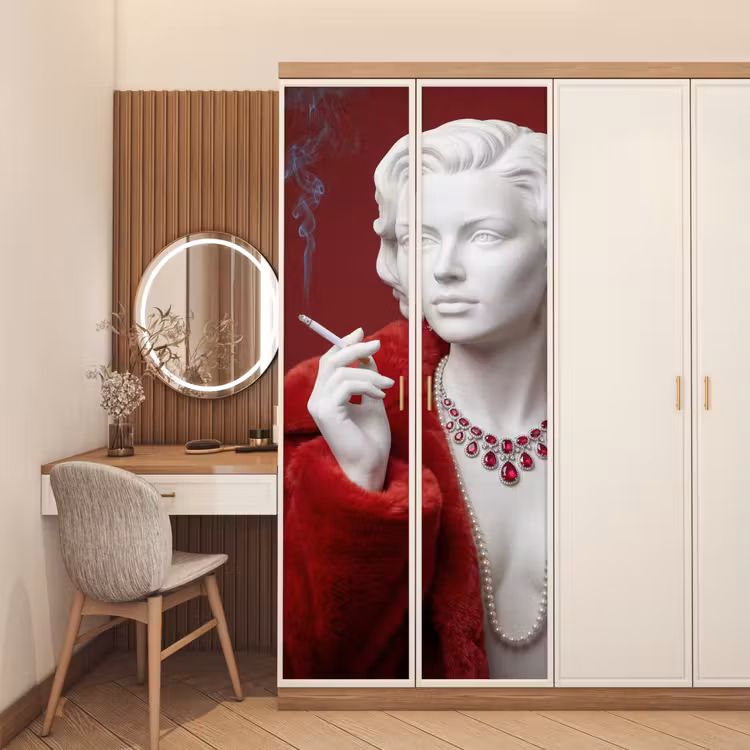 Deursticker - Vrouw - Bontjas - Mode - Klassiek - Rood — 5