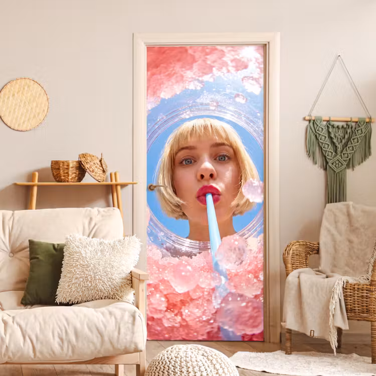 Deursticker - Vrouw - Drank - Zomer - Roze - Blauw — 4