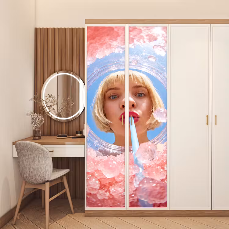 Deursticker - Vrouw - Drank - Zomer - Roze - Blauw — 5
