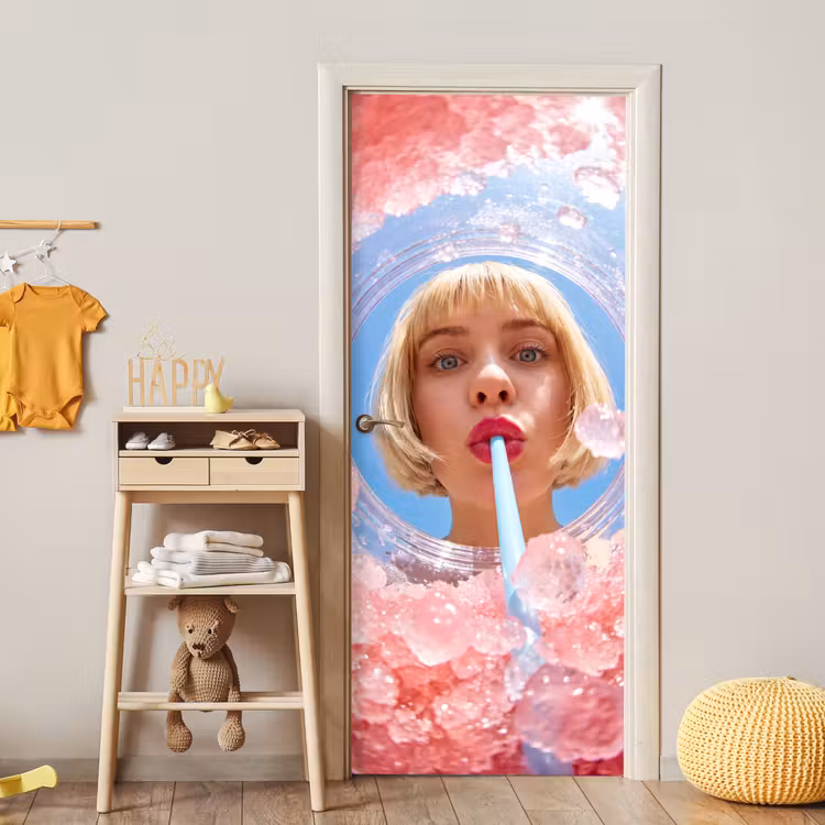 Deursticker - Vrouw - Drank - Zomer - Roze - Blauw — 6