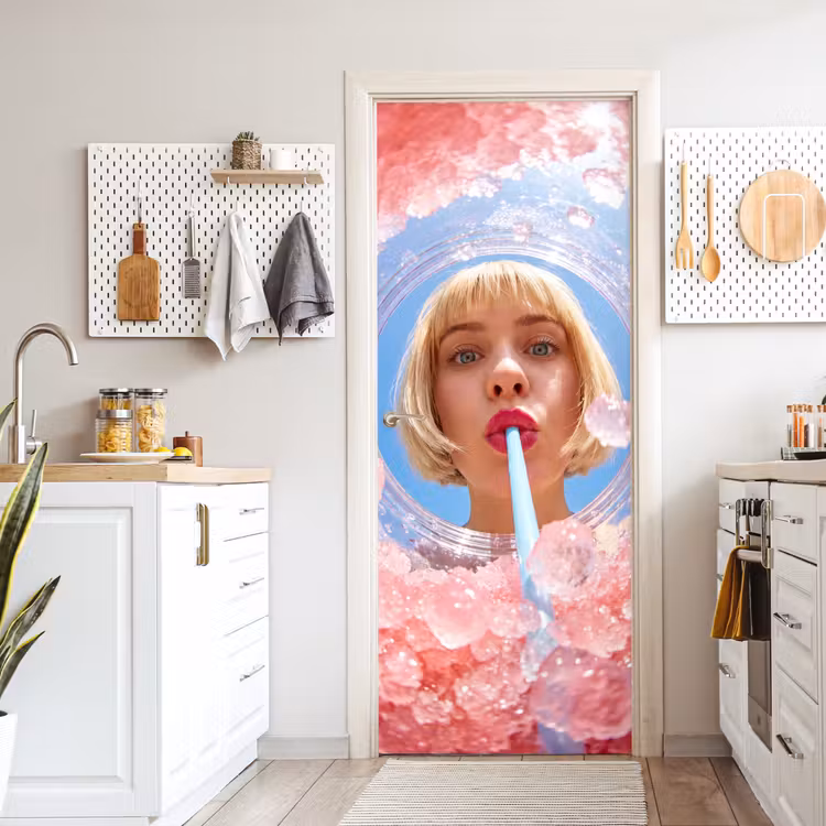 Deursticker - Vrouw - Drank - Zomer - Roze - Blauw — 7