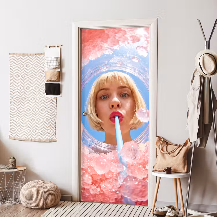 Deursticker - Vrouw - Drank - Zomer - Roze - Blauw — 8