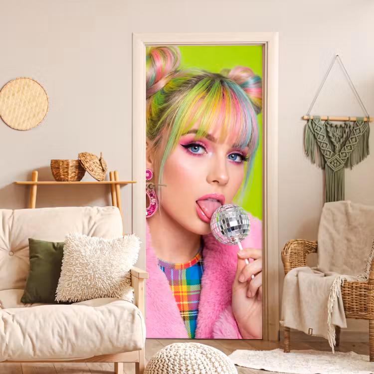 Deursticker - Vrouw - Kleurrijk haar - Pop art - Modern - Levendig — 4