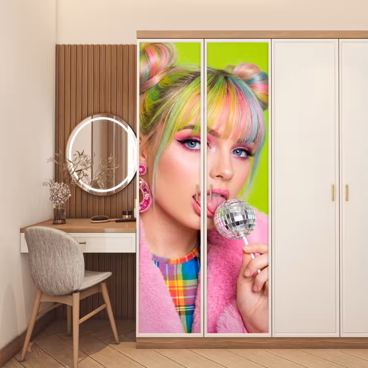 Deursticker - Vrouw - Kleurrijk haar - Pop art - Modern - Levendig — 5