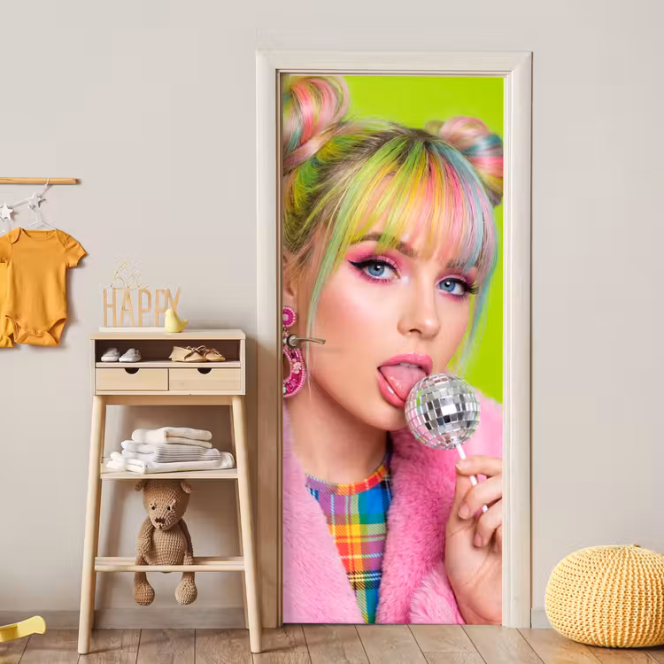 Deursticker - Vrouw - Kleurrijk haar - Pop art - Modern - Levendig — 6