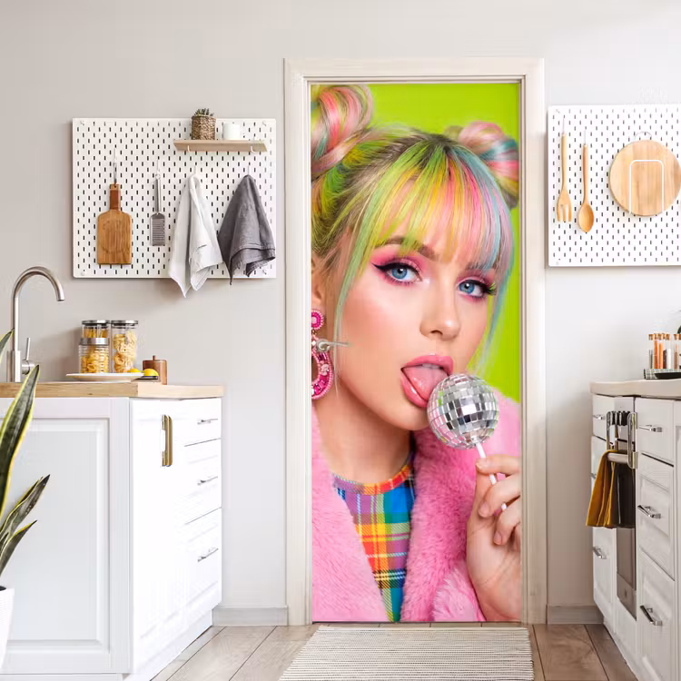 Deursticker - Vrouw - Kleurrijk haar - Pop art - Modern - Levendig — 7