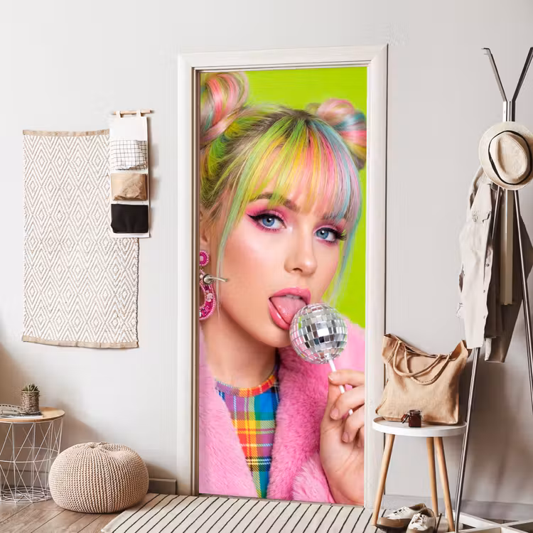 Deursticker - Vrouw - Kleurrijk haar - Pop art - Modern - Levendig — 8