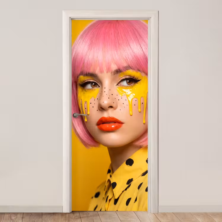 Deursticker - Vrouw - Portret - Abstract - Kleurrijk - Geel — 1