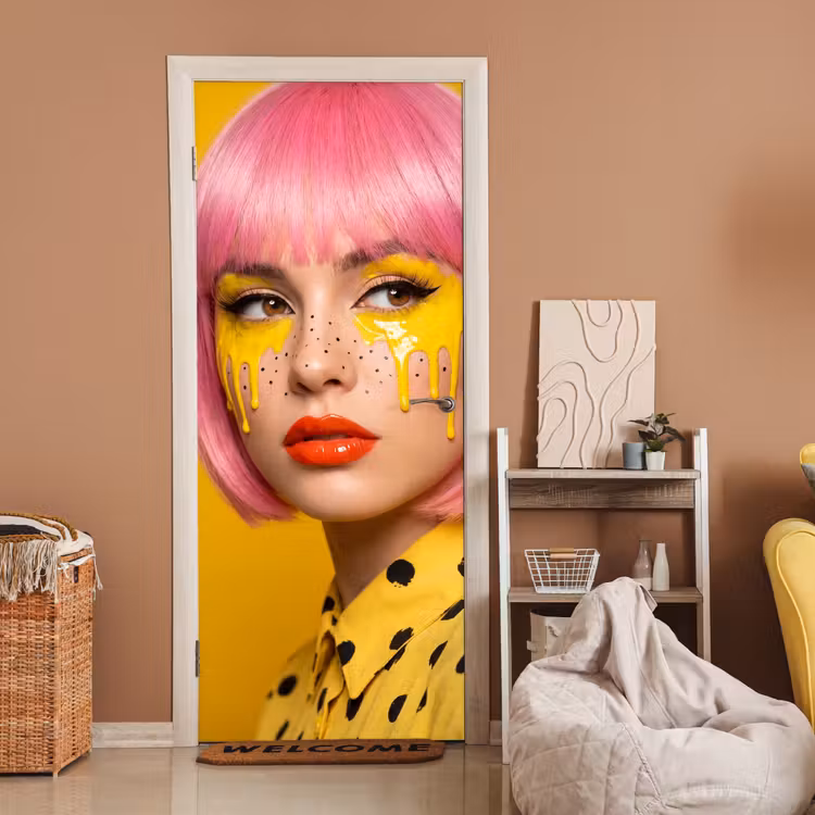 Deursticker - Vrouw - Portret - Abstract - Kleurrijk - Geel — 2
