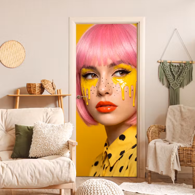 Deursticker - Vrouw - Portret - Abstract - Kleurrijk - Geel — 4