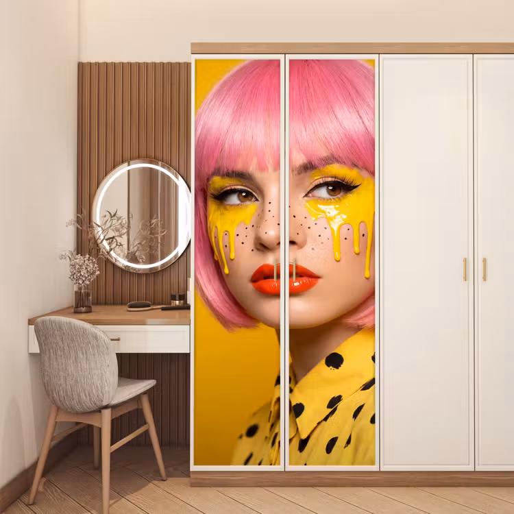 Deursticker - Vrouw - Portret - Abstract - Kleurrijk - Geel — 5