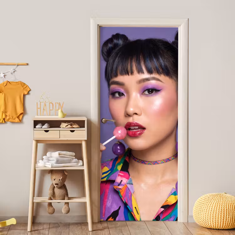 Deursticker - Vrouw - Portret - Make-up - Paars - Levendig — 6