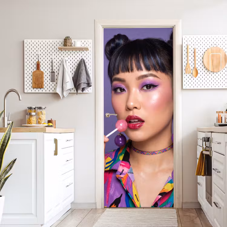 Deursticker - Vrouw - Portret - Make-up - Paars - Levendig — 7