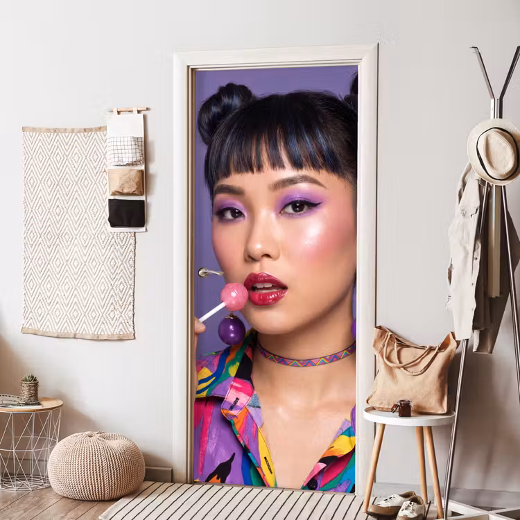 Deursticker - Vrouw - Portret - Make-up - Paars - Levendig — 8