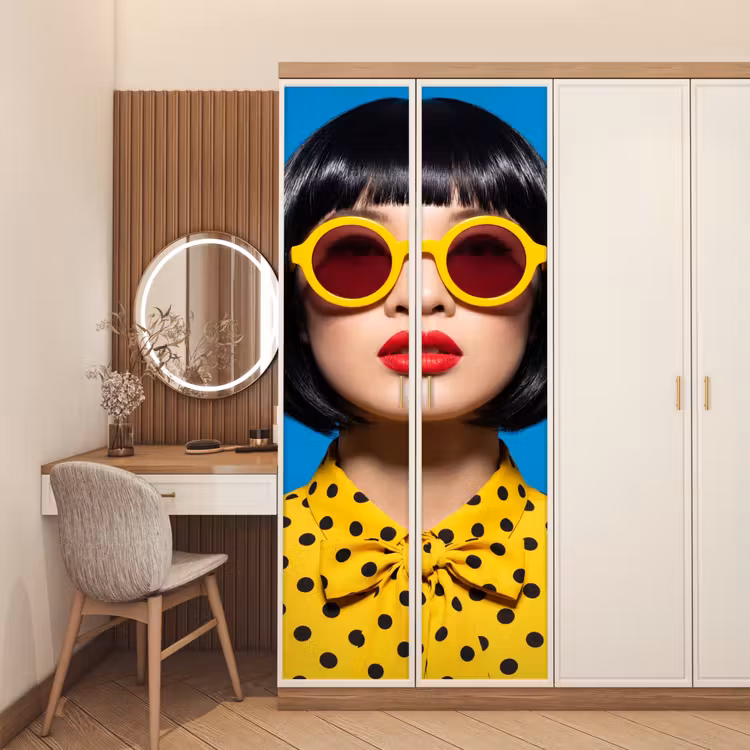 Deursticker - Vrouw - Zonnebril - Pop Art - Portret - Geel — 5