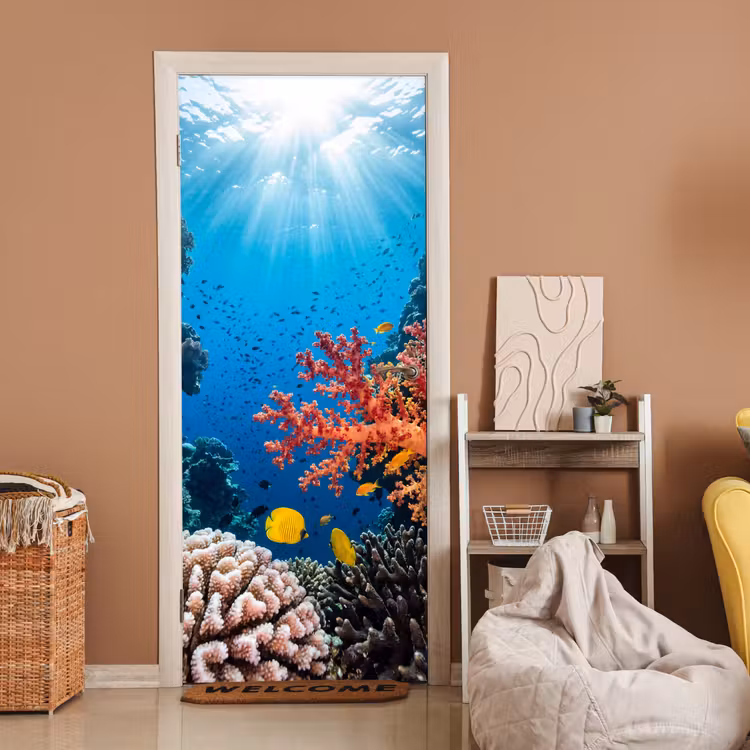 Deursticker - Zee - Koraalrif - Natuur - Levendig - Blauw — 2