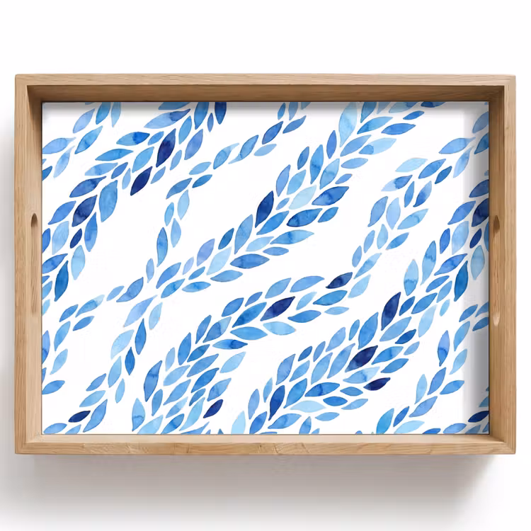 Dienblad - Bladeren - Aquarel - Patroon - Modern - Blauw — 1