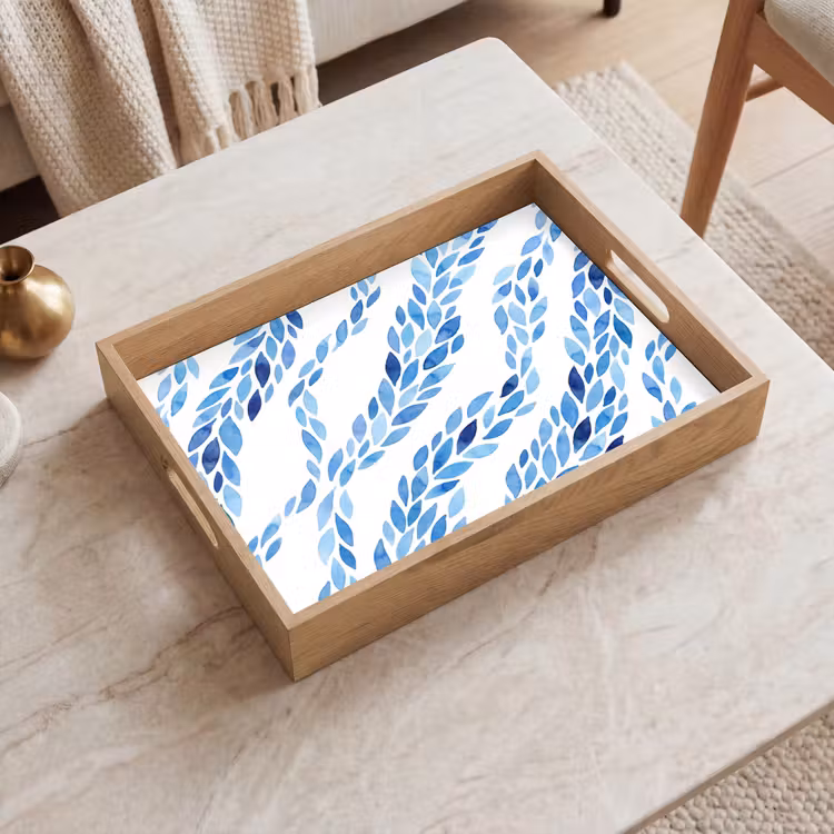Dienblad - Bladeren - Aquarel - Patroon - Modern - Blauw — 2