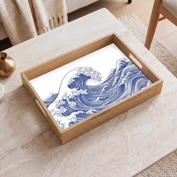 Dienblad - Golf - Japans - Zee - Illustratie - Blauw — 2