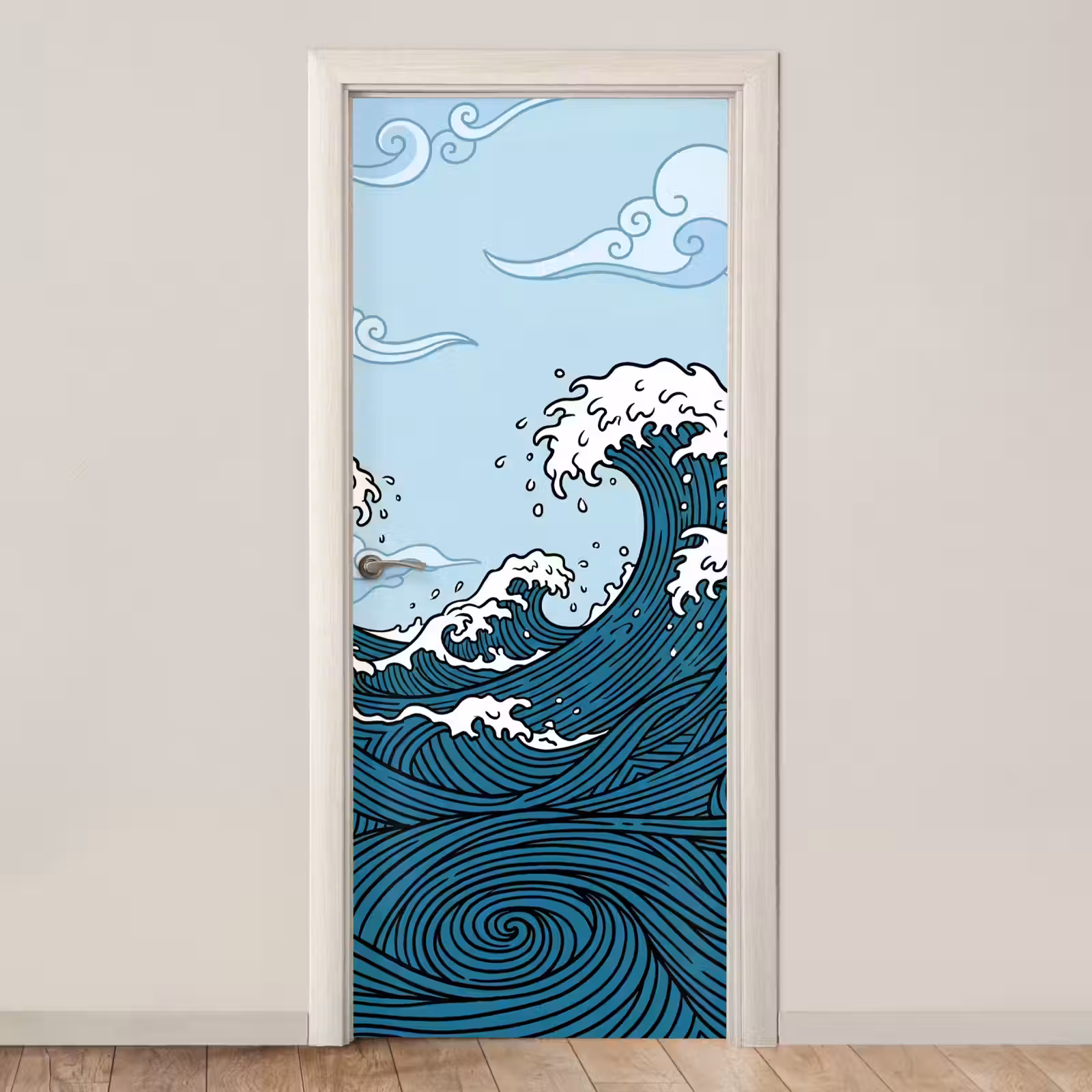 Deursticker - Zee - Golven - Japans - Natuur - Blauw — 1