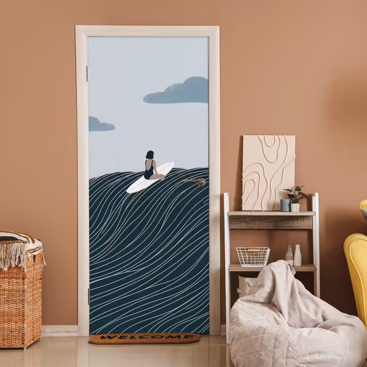 Deursticker - Persoon - Surfen - Oceaan - Natuur - Modern — 2