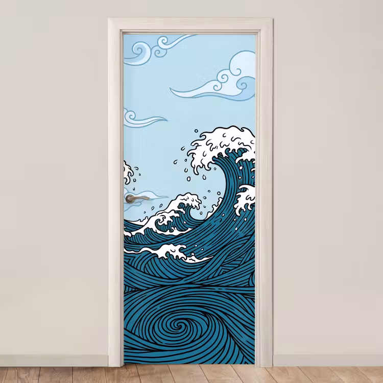 Deursticker - Zee - Golven - Japans - Natuur - Blauw — 1