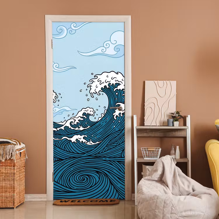 Deursticker - Zee - Golven - Japans - Natuur - Blauw — 2
