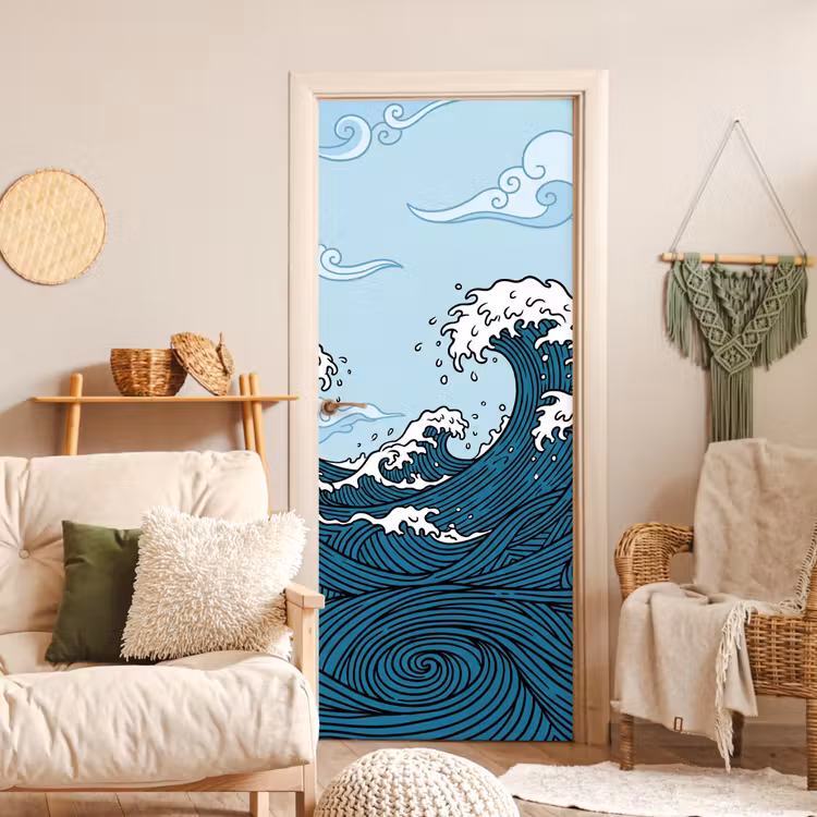 Deursticker - Zee - Golven - Japans - Natuur - Blauw — 4